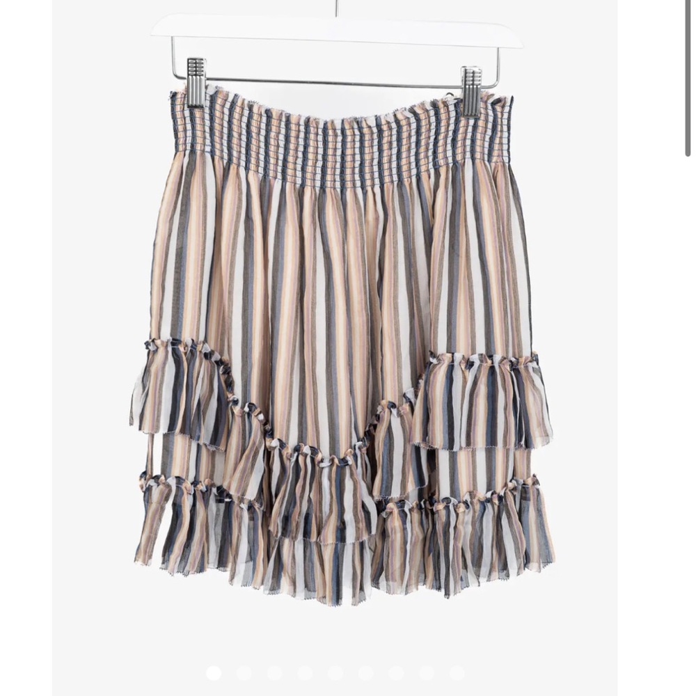 DEREK LAM 10 CROSBY 100% Silk Striped Ruffle Skirt